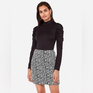 Express High Waisted Textured Leopard Mid-Thigh Skirt in Leopard